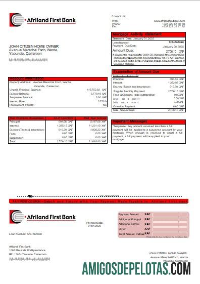 Declaração de hipoteca do primeiro banco da África dos Camarões baixar para verificação